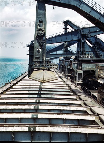 iron Ore Docks, unloading Ore from Lake Freighter by means of "Hulett" Ore Unloaders