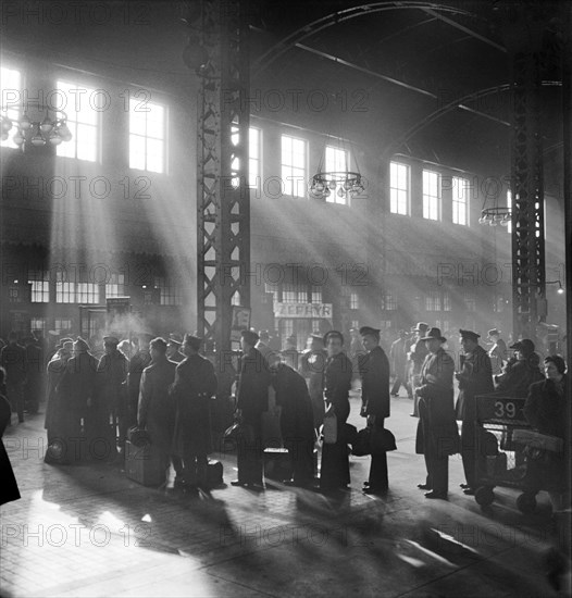 Military Personnel lined up for Train Reservations in Concourse, Union Station