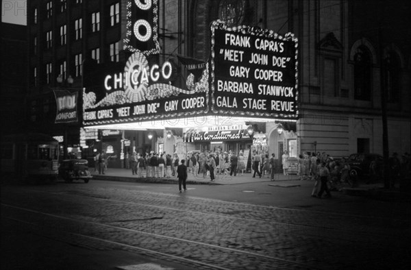 Crowd and Movie Theater Marquee at Night, Chicago