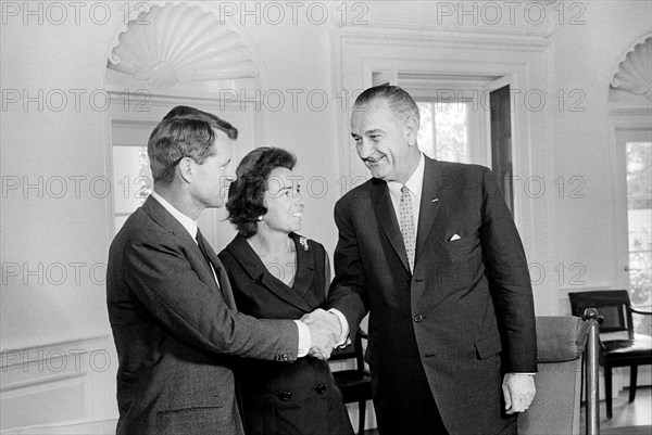 U.S. President Lyndon Johnson greeting Robert and Ethel Kennedy at White House, Washington