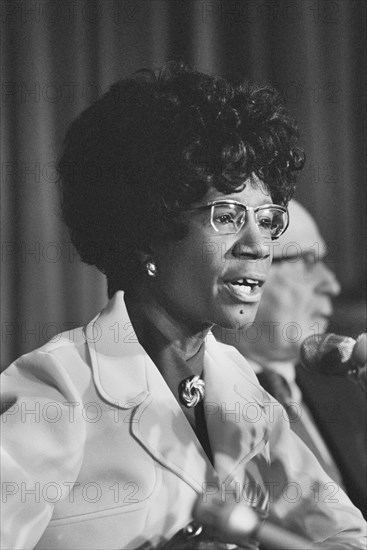 New York State Congresswoman Shirley Chisholm speaking into Microphone, Washington