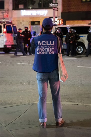 Rear View of ACLU Protest Monitor at Night before Election, Greenwich Village