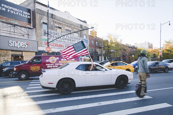 American Flag and Car during Celebration of President-Elect Joe Biden, Brooklyn