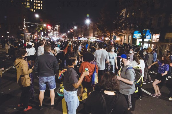 Crowd of People Celebrating President-Elect Joe Biden at Night, Brooklyn