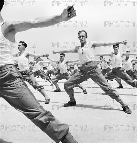 Enlisted Men going through Calisthenics Routine