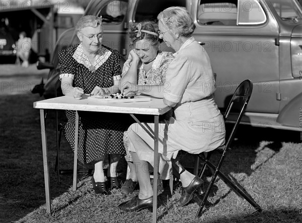 Guests at Sarasota Trailer Park playing Chinese Checkers