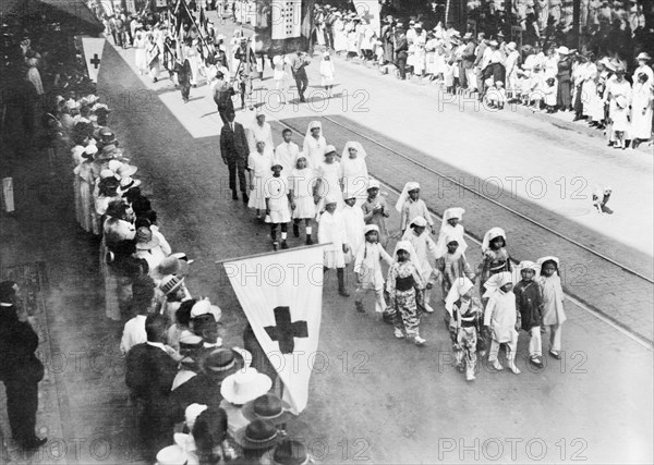 Young Chinese and Japanese Children in Junior Division American Red Cross Parade