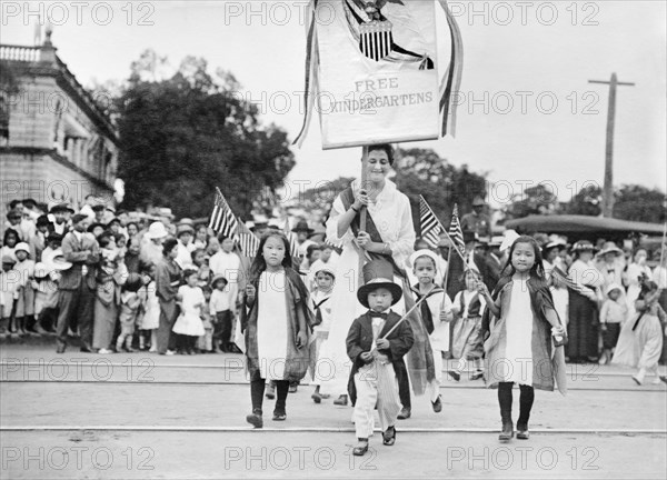 Young Chinese and Japanese Children in Junior Division American Red Cross Parade