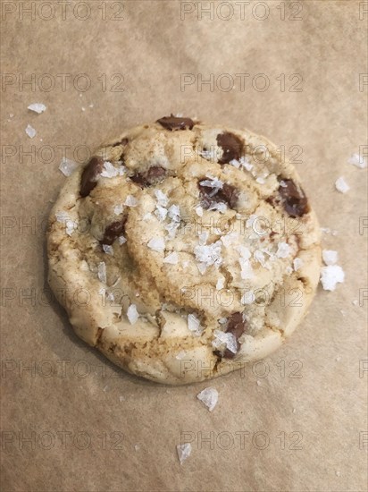 Sea Salt Chocolate Chip Cookies on Parchment Paper