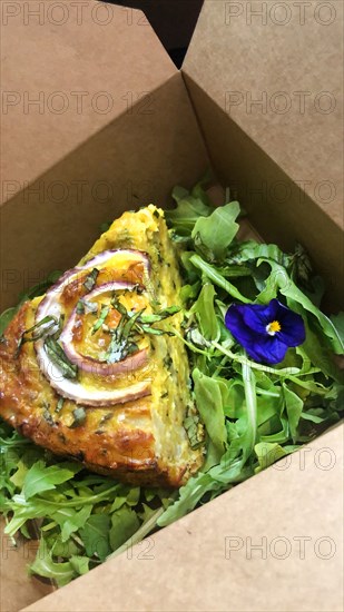 Baked Cauliflower Tart Slice in Take-Away Box