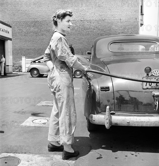 woman, occupations, gas station, World War II, historical,