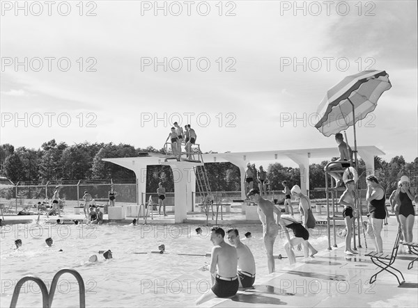 people, swimming pool, summer, recreation, historical,