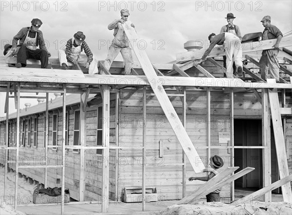 new construction, occupations, carpenters, World War II, historical,