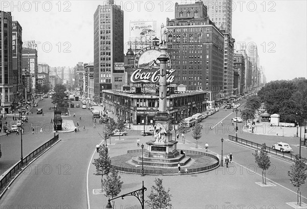 street scene, cityscape, Columbus Circle, New York City, historical,
