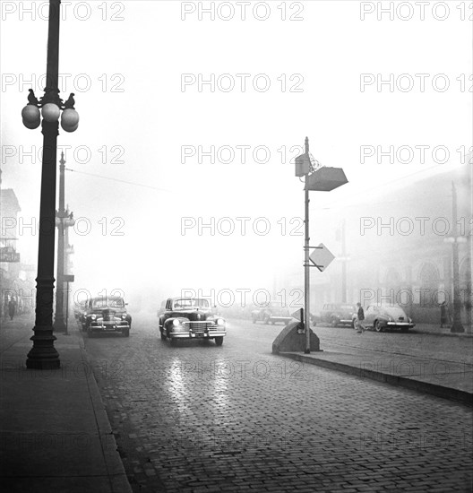 Street Scene on Foggy Day