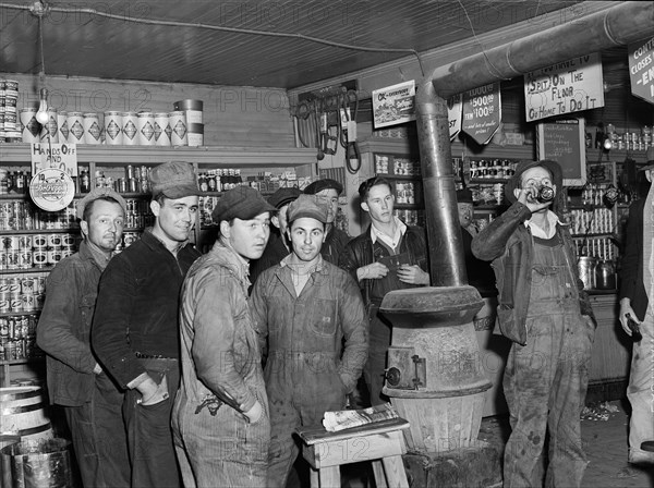 Construction workers from Fort Bragg in a general store in Manchester