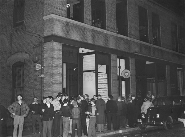 Crowd gathered around the "Norwich Express" Newspaper Office to listen to Election Returns