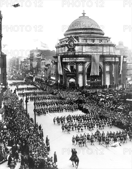 Soldiers marching in Parade after return from Europe at end of World War I