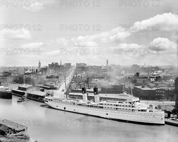 Steamship docked at foot of Main Street