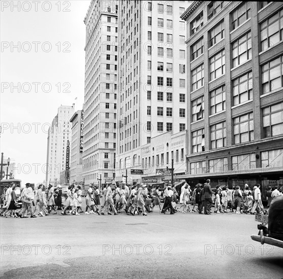 Crowd of Pedestrians on Downtown Street