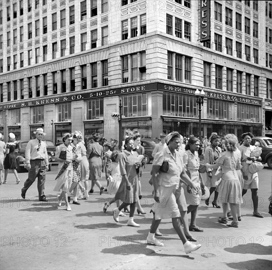 Crowd of Pedestrians on Downtown Street