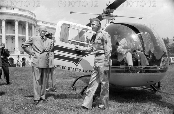 U.S. President Dwight Eisenhower about to take first Helicopter ride