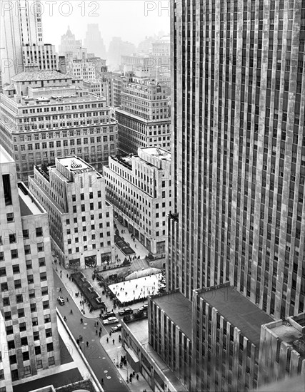 High Angle View of Ice Skating Rink and Rockefeller Center