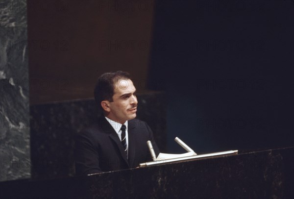 King Hussein of Jordan addressing United Nations
