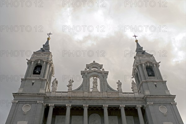 Low Angle View of Almudena Cathedral Detail against Gray Sky