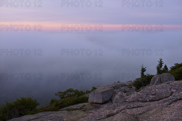 Fog and Sunrise viewed from Cadillac Mountain