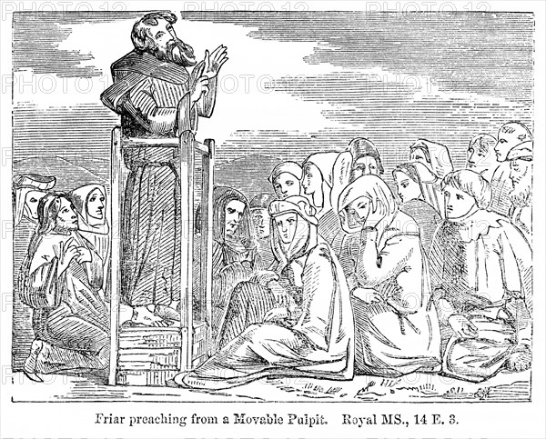 Friar preaching from a movable Pulpit