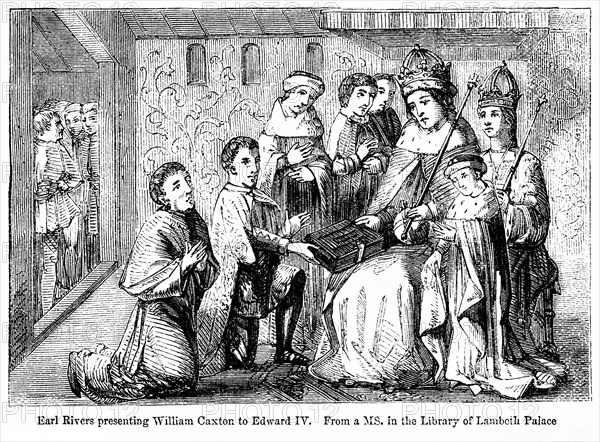 Earl Rivers presenting William Caxton to Edward IV