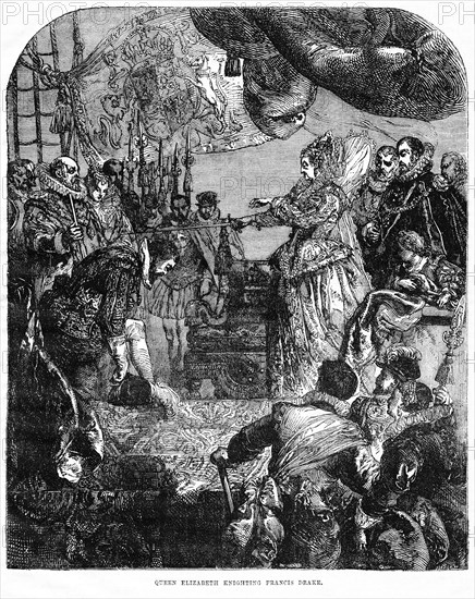 Queen Elizabeth Knighting Francis Drake