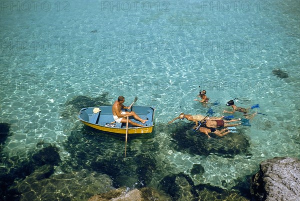 High Angle View of Family Snorkeling