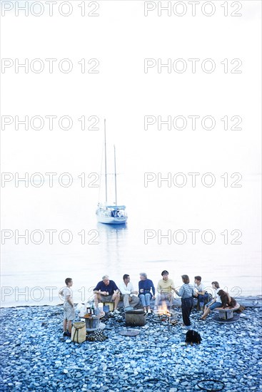 Group of People having Picnic on Beach