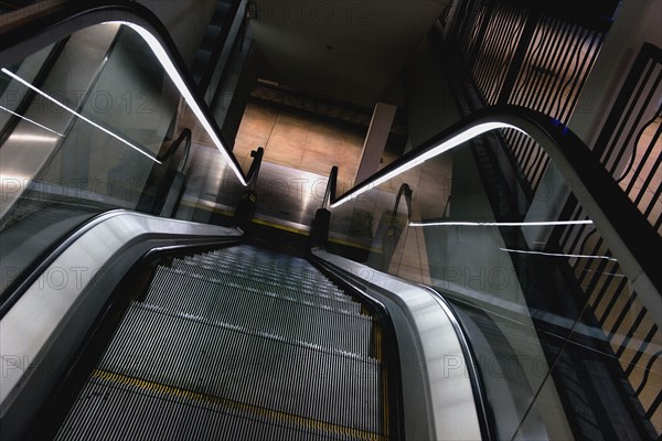 High Angle View of Descending Escalator