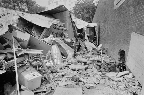 Bomb-damaged trailers at the Gaston Motel where Martin Luther King