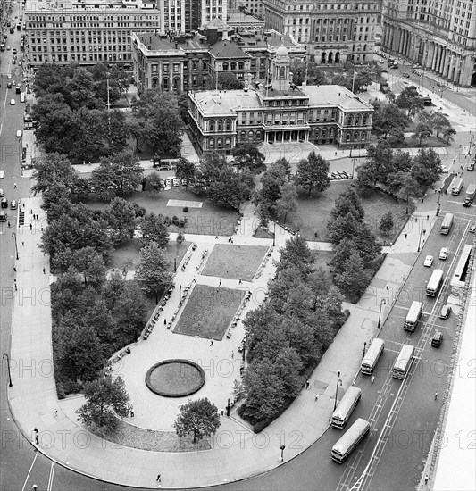 High Angle View of City Hall and City Hall Park
