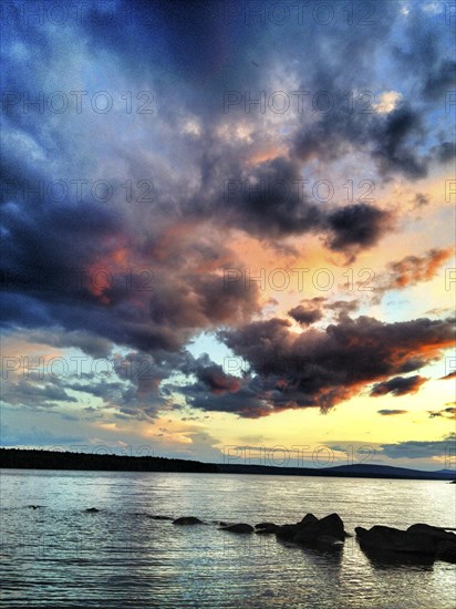 Colorful sunset at lake
