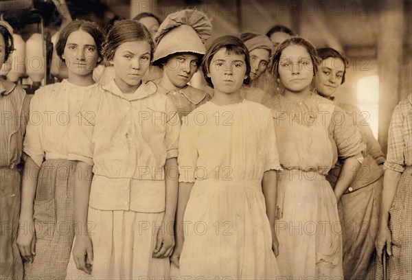 Group of young girls working in cotton mill