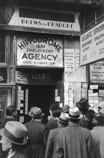 Crowd outside employment agency