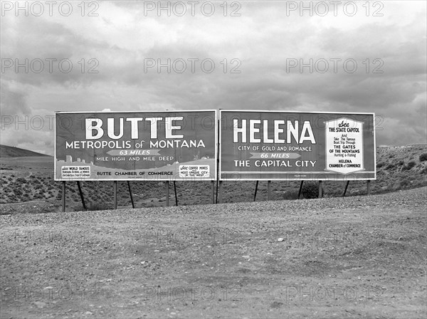 Billboard signs at highway intersection