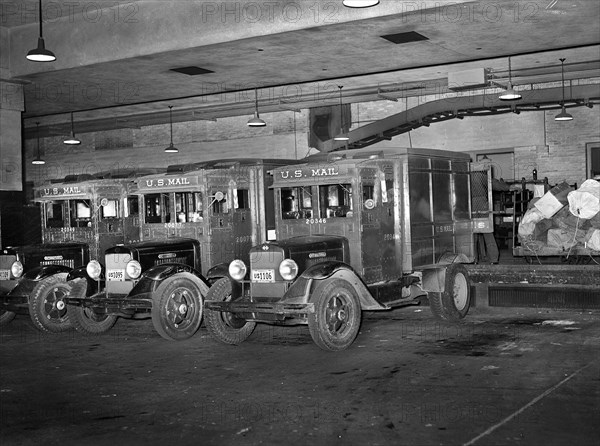 Mail trucks at loading platform