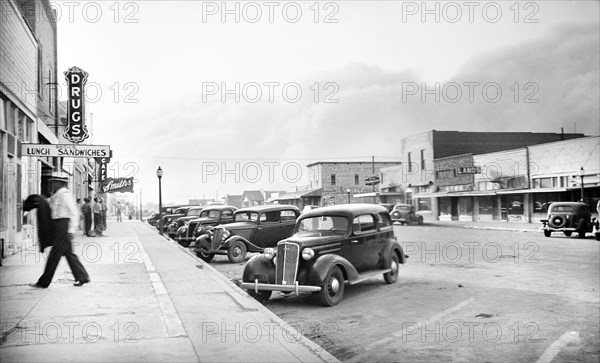 Street scene with approaching dust storm