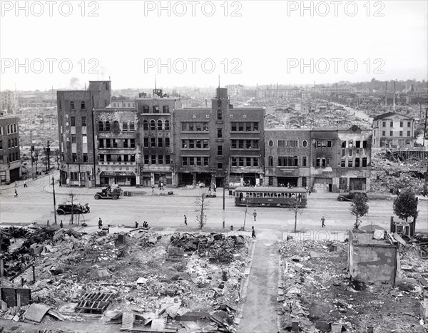 Bombed area after U.S. Air Force air raids
