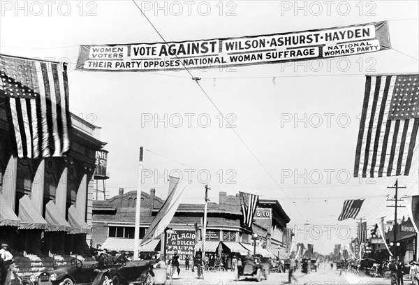 National Woman's Party banner hanging across street