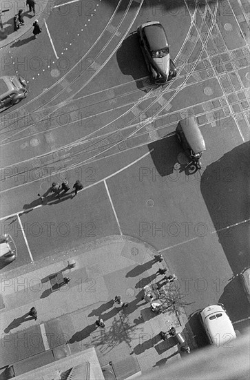 High angle view of street corner