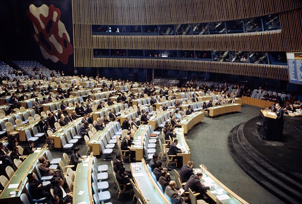 Israeli Minister of Foreign Affairs Abba Eban speaking to General Assembly