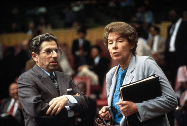 Israeli U.N. Ambassador Yehuda Blum with U.S. U.N Ambassador Jeane Kirkpatrick