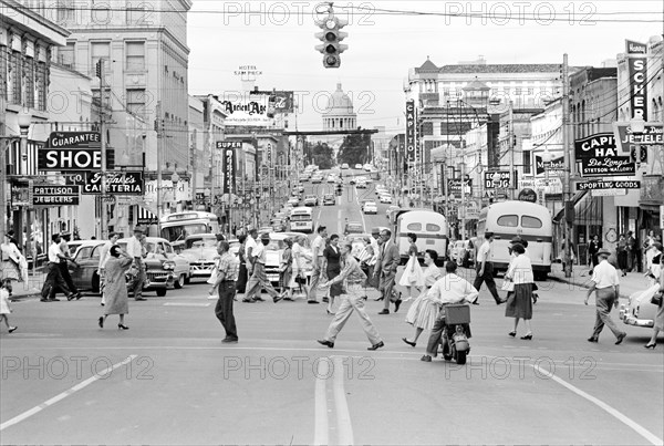 Downtown street scene at the time of the closing of high schools to prevent integration